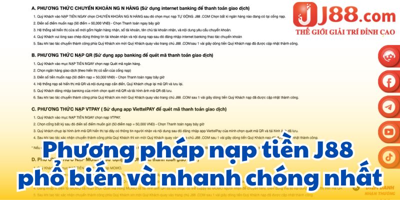 Phương pháp nạp tiền J88 phổ biến và nhanh chóng nhất.